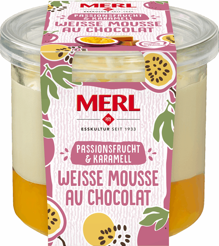 MERL Weisse Mousse au Chocolat Passionsfrucht & Karamell