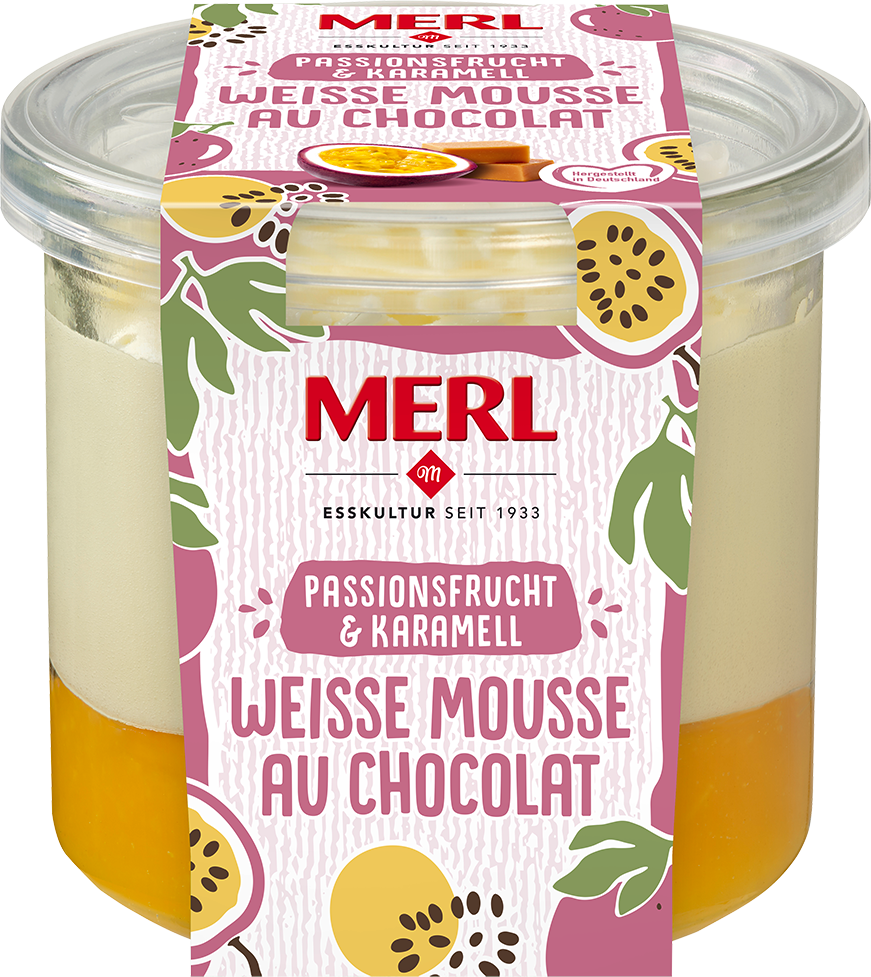 MERL Weisse Mousse au Chocolat Passionsfrucht & Karamell